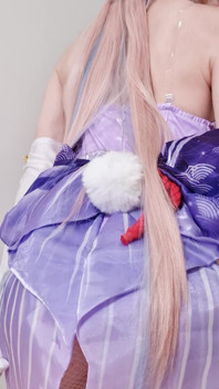 Tender Sangonomiya Kokomi with Bunny Ears and Latex Bodysuit Teases with Her Cute Ass in Fishnets