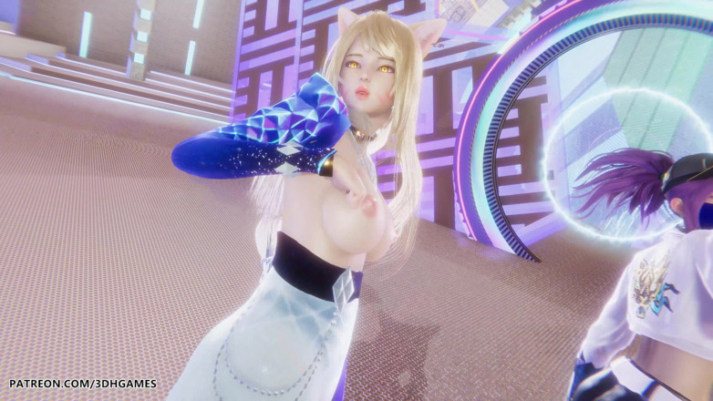 3D-Hentai Games: MMD Kpop Demon Hunters - Huntrx - Golden Ahri Akali Kaisa, сексуальный стриптиз Лиги легенд, хентай без цензуры, 4K 60fps