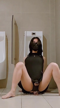 Riding Dildo in Public Toilet