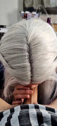 Submissive Sloppy Deepthroat in White Wig & Blue Contacts - Debora Swallowing Wellington's Thick Cock Slow Stretching