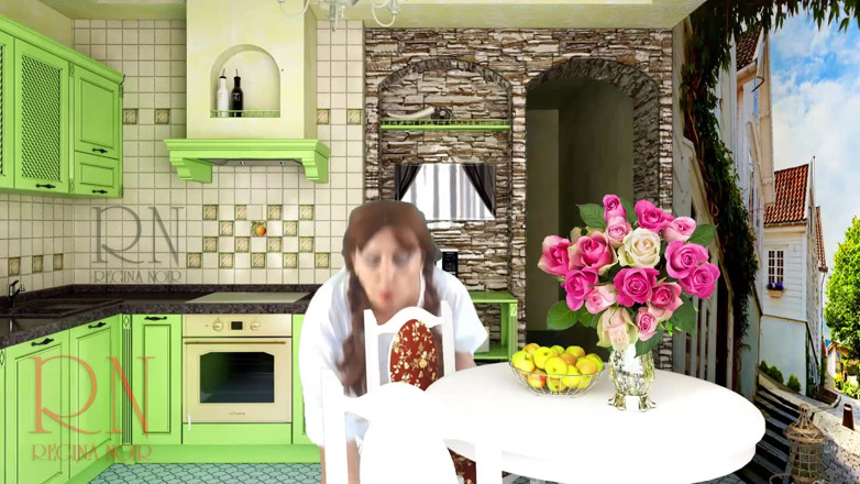 Regina Noir: Cheerful maid without panties eats a lot of bananas in...