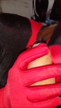 Zentai Deadpool girl costume blowjob