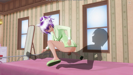 H3DC: 3D HENTAI. Lovely girlfriend in green pajamas reverse cowgirl