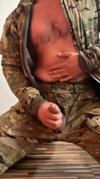 Buff Military Stud Tyler Blake Strokes His Massive Cock in Camo Uniform