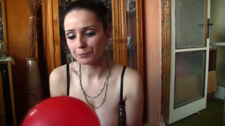 Facial flavor: Adorable brunette licking sperm from balloon
