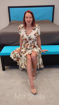 Long Floral Dress, White Toes and Tan Mule Heels Try on