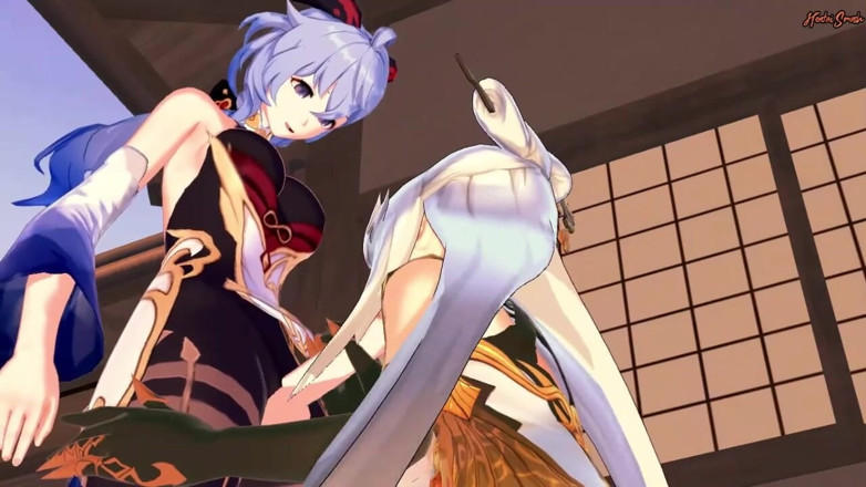 Hentai Smash: Futa Ganyu scopa Ningguang a pecorina e viene nella figa -...