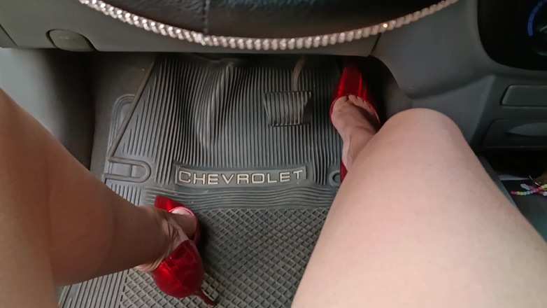 Queensofthefeet: Completely Naked in Just Stiletto Heels Pumping Car Pedals