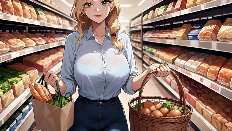 Goddess Topless: Sexy de compras de comestibles sentada en la cara en...