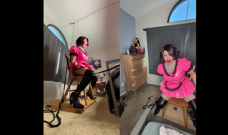 Sissy Candy: Sissy Candy in Self Bondage with Huge Dildos