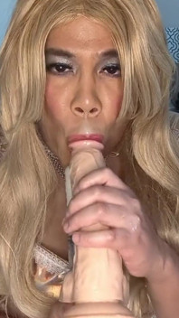 Sissy Maid Playing with Dildo and Fake Cum