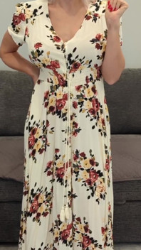 Long Floral Dress & Tan High Heels Try on