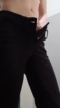 Sexy Skinny Brunette in Tight Jeans Masturbates Hairy Pussy