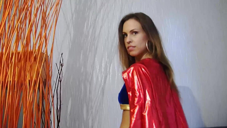 Toy Sluts: Beautiful babe in superman costume is dildoing her pussy