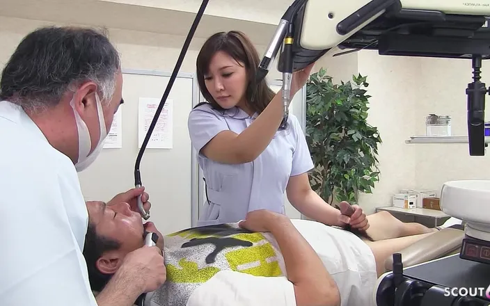 Asian porn collection: Japanese Teen Nurse Help Nervous Client with Blowjob to Relax...