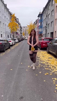 Public Walk and Flashing in Lingerie and Stockings