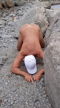 Naked Ladysilva on the Rocks Showing off Her Tanned Ass with Sexy Mark