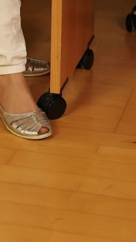 Silver Peeptoe Slingbacks & Sheer Nude Nylons - Footplay & Shoeplay