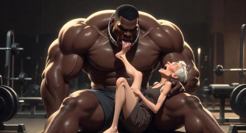 Anime Hentai: 쾌락에 신음하는 할머니 - 발을 빠는 강한 흑인 남자
