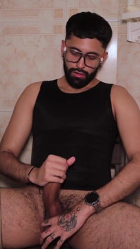 Camilo Brown Intensely Edging His Big Cock Shooting His Cum Multiple Times and Squirting on His Black Shirt
