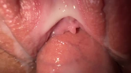 Close-up, romige stiefzus neuken