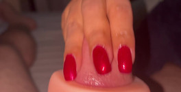 Latina mala: Deep red nails handjob with fake pussy