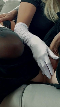White Satin Gloves and Cock Edging Handjob