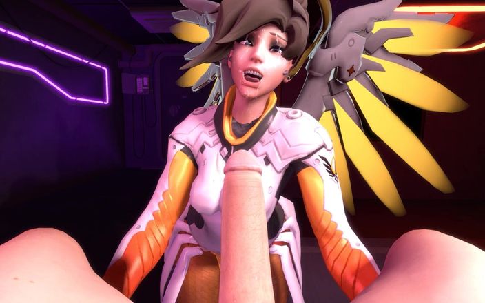 Wraith ward: Mercy chupa polla de rodillas en primer plano | Parodia de...