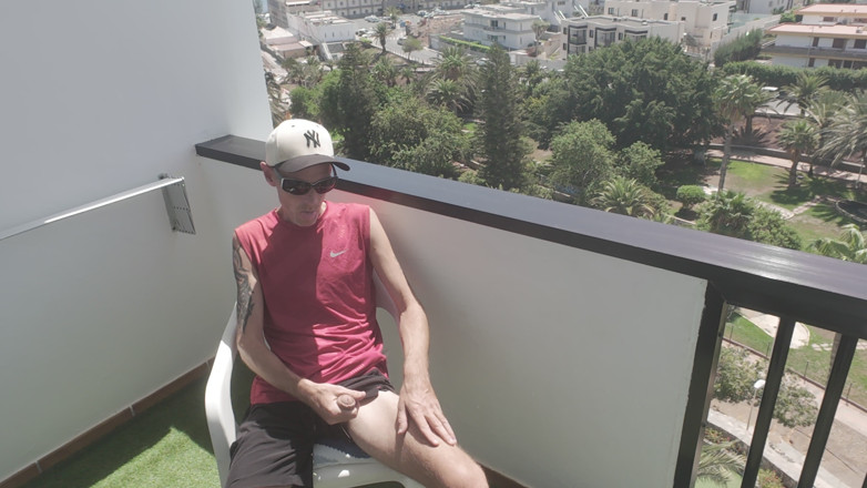 Big dick dadddy: Stroking My Big Dick Outside on the Balcony Moaning for...