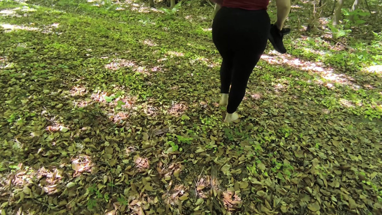 Bouncy Tits Action: Spanking Her Naked Ass in the Woods