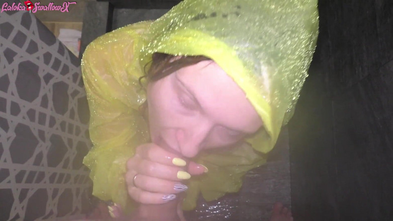 Laloka4you: Horny Girlfriend Offered Blowjob with Raincoat In Shower With Cum...