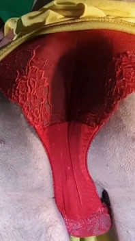 Red Lacy Panties Under Yellow Skirt