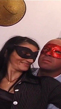 Brunette milf Gaya cheats on husband with neighbor Nico by hiding behind a mask while fucking filmed and watched in POV