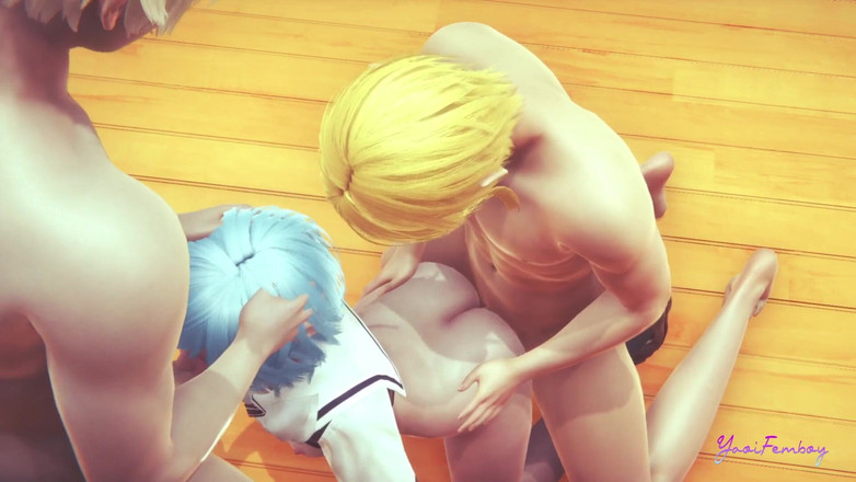 Yaoitube: Yaoi Femboy - trojka Blue saje ptáka při šukání