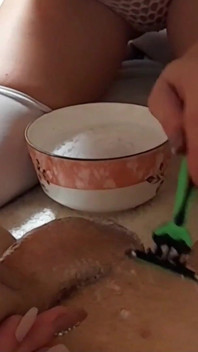 Stepdaughter Waxes Her Stepfather's Cock and Then Jerks Him off!!