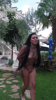 Black-haired Tattooed Pierced Babe Golden Showers Guy with Mask