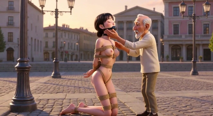 YOUR BEST FANTASY: Public Rope Bondage - Old Man Caressing Desperate &amp; Wet Woman