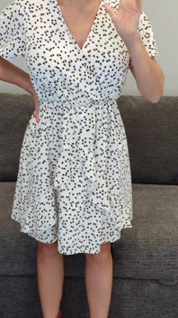 Sadie in a White Dress with Hearts and Red Heels