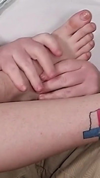 A Blonde with Big Tits Is Stroking His Tiny Dick