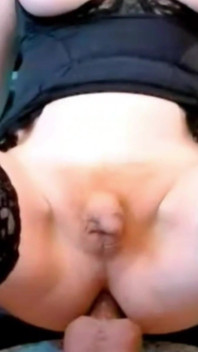 Dildo Riding Redheaded T-girl in Black Lingerie