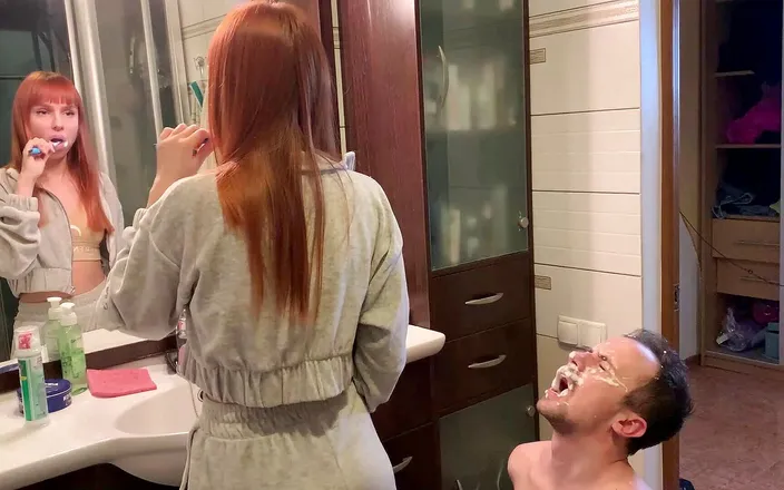 Petite Princesses Femdom: Redhead girl brushes her teeth and spits in slave's mouth -...