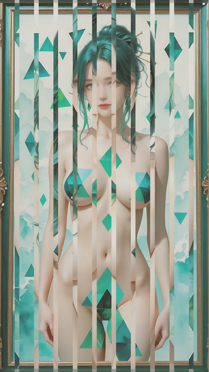 LustRender: Nude Silhouette in Emerald Geometry