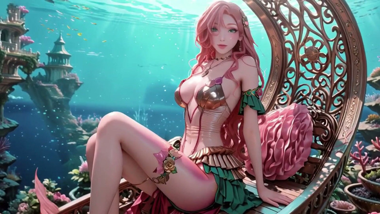 Seraphina Vale: Deep Sea Fantasy! the Pink-haired Mermaid Queen Lounges in the...
