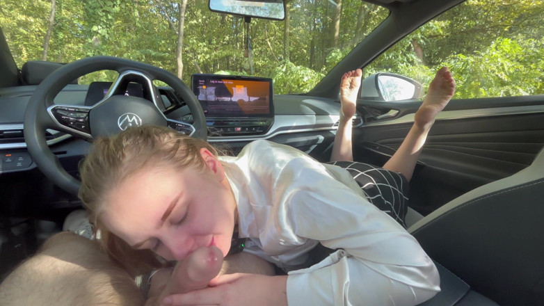Elegant Angel: Schoolgirl Footjob in the Car