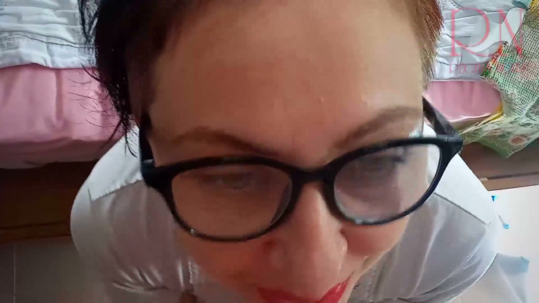 Regina Noir: Blowjob Facial. Cum on Face. Cum on Glasses. POV