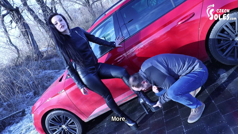 Czech Soles - foot fetish content: Public Boot Cleaning Slave Earning His Pay