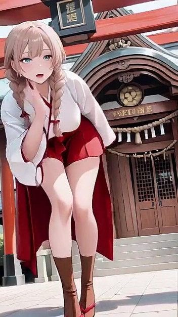 Forbidden Contrast Between Shrine & Bedroom, Wet Secrets Under Red & White Kimono.