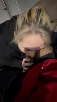 Sneaky Petite Blonde Sucking Cock in the Garage