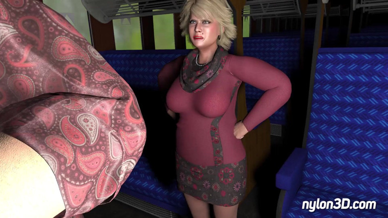 N3D animation: Train ride with horny blonde