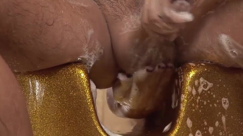 Nightclub Amateur Series: Brunette teen gives handjob in soap and oil